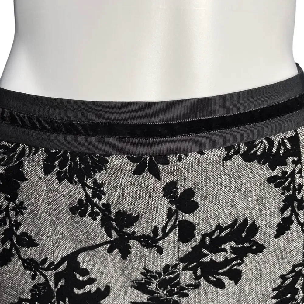 Ann Taylor wool blend grey black tweed floral A line lined skirt size 4
